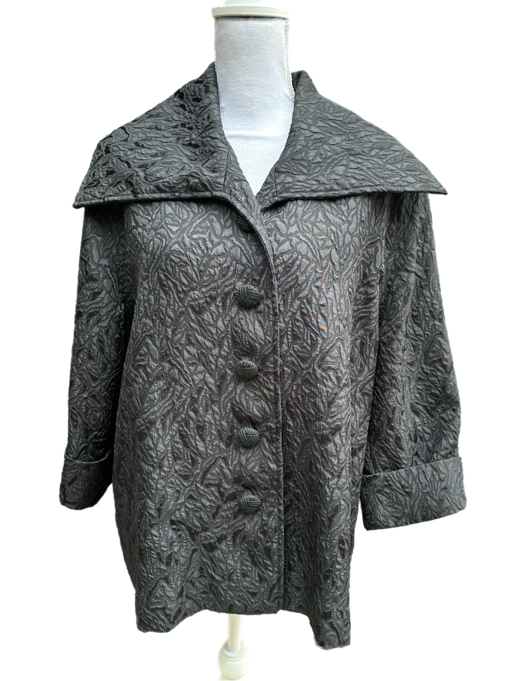 Caroline Rose Textured Black Wide Collar Coat